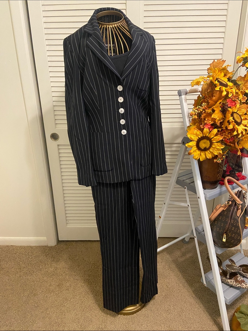 Escada Black Pinstripe Two-Piece Pantsuit
